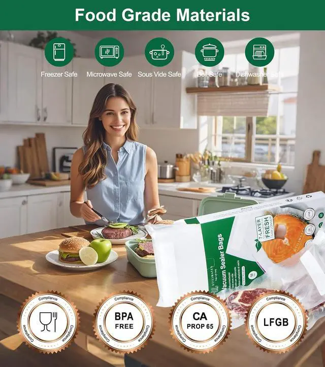 Alt view image 2 of 7 - Pint Vacuum Sealer Bags for Food, 50 6x10 Inch, Preprinted Label, BPA-free Heavy Duty Small Food Saver Bags, Ideal for Sous Vide Bags, Freezer, Seal a Meal