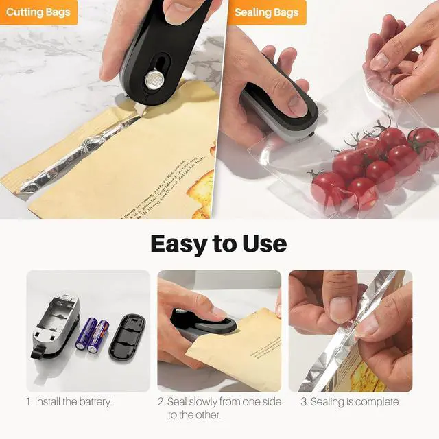 Alt view image 3 of 7 - ODSD 2 in 1 Mini Bag Sealer - Heat Seal & Cutter with Lanyard, Portable Handheld Chip Bag Sealer for Snacks, Candies & Food Storage (Batteries Included)