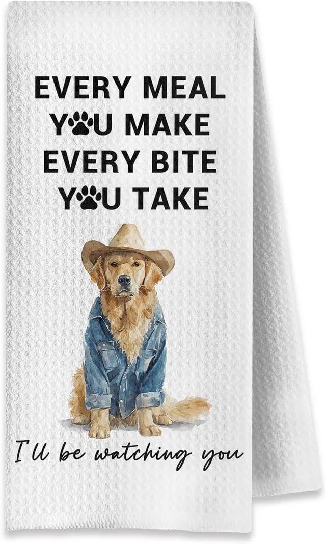 Main image of Funny Golden Retriever Kitchen Towels, Golden Retriever Lovers Gifts Dish Tea Towels for Kitchen Decor, Western Cowboy Dog Decorative Hand Towel for Bathroom, 16x24 Inch
