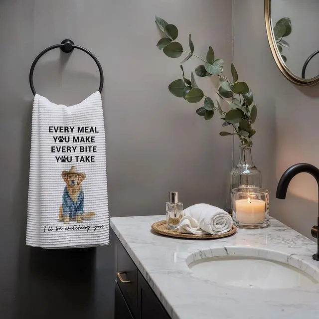 Alt view image 3 of 6 - Funny Golden Retriever Kitchen Towels, Golden Retriever Lovers Gifts Dish Tea Towels for Kitchen Decor, Western Cowboy Dog Decorative Hand Towel for Bathroom, 16x24 Inch