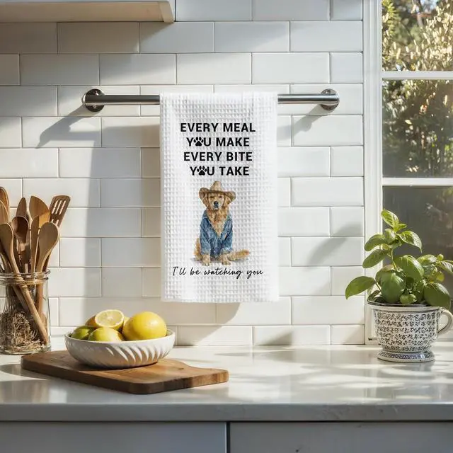 Alt view image 2 of 6 - Funny Golden Retriever Kitchen Towels, Golden Retriever Lovers Gifts Dish Tea Towels for Kitchen Decor, Western Cowboy Dog Decorative Hand Towel for Bathroom, 16x24 Inch