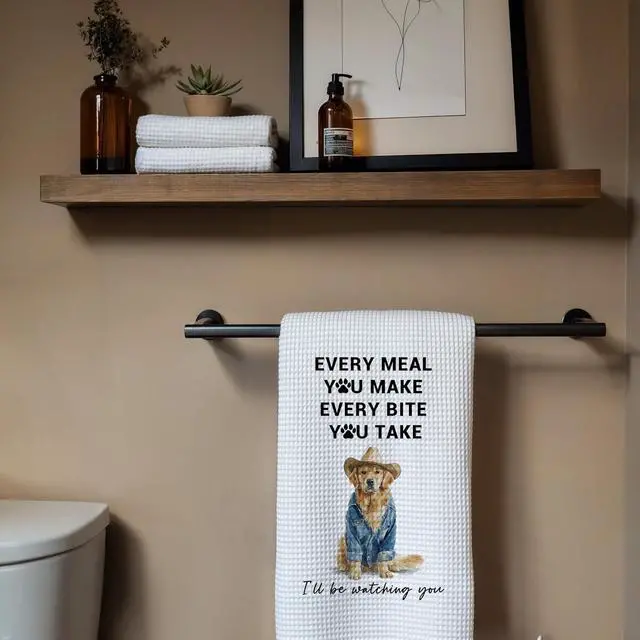 Alt view image 5 of 6 - Funny Golden Retriever Kitchen Towels, Golden Retriever Lovers Gifts Dish Tea Towels for Kitchen Decor, Western Cowboy Dog Decorative Hand Towel for Bathroom, 16x24 Inch
