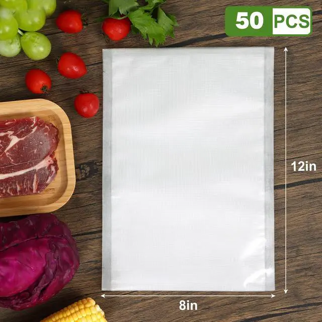 Alt view image 2 of 7 - Vacuum Sealer Bags for Food Storage, 8" x 12" Vacuum Seal Bags, 50 Count | 3Mil Embossed BPA-Free Puncture-Resistant Bags, Universal Fit for Sous Vide, Meal Prep, Freezer Storage & Food Preservation