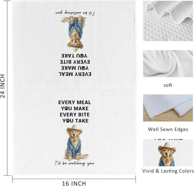 Alt view image 6 of 6 - Funny Golden Retriever Kitchen Towels, Golden Retriever Lovers Gifts Dish Tea Towels for Kitchen Decor, Western Cowboy Dog Decorative Hand Towel for Bathroom, 16x24 Inch
