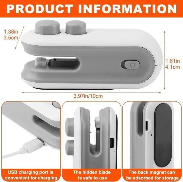 Alt view image 2 of 7 - Mini Bag Sealer, 2 in 1 Chip Bag Sealer and Cutter USB Rechargeable | Vacuum Food Sealer Bag, Portable Handheld Snack Bag Sealing Machine Mini Resealer for Plastic Bags