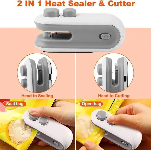 Alt view image 4 of 7 - Mini Bag Sealer, 2 in 1 Chip Bag Sealer and Cutter USB Rechargeable | Vacuum Food Sealer Bag, Portable Handheld Snack Bag Sealing Machine Mini Resealer for Plastic Bags