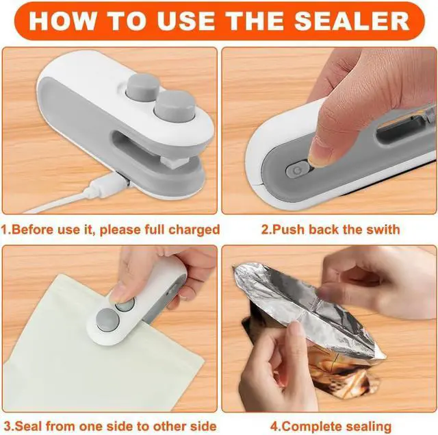 Alt view image 5 of 7 - Mini Bag Sealer, 2 in 1 Chip Bag Sealer and Cutter USB Rechargeable | Vacuum Food Sealer Bag, Portable Handheld Snack Bag Sealing Machine Mini Resealer for Plastic Bags