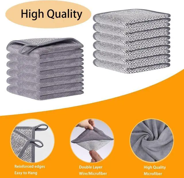 Alt view image 2 of 7 - 2-Layer Wire Dish Cloths for Washing Dishes Dish Washing Rags for Kitchen | 8"X8" one side wire dishcloth for stratch another side soft dish rags for wipe and cleaning