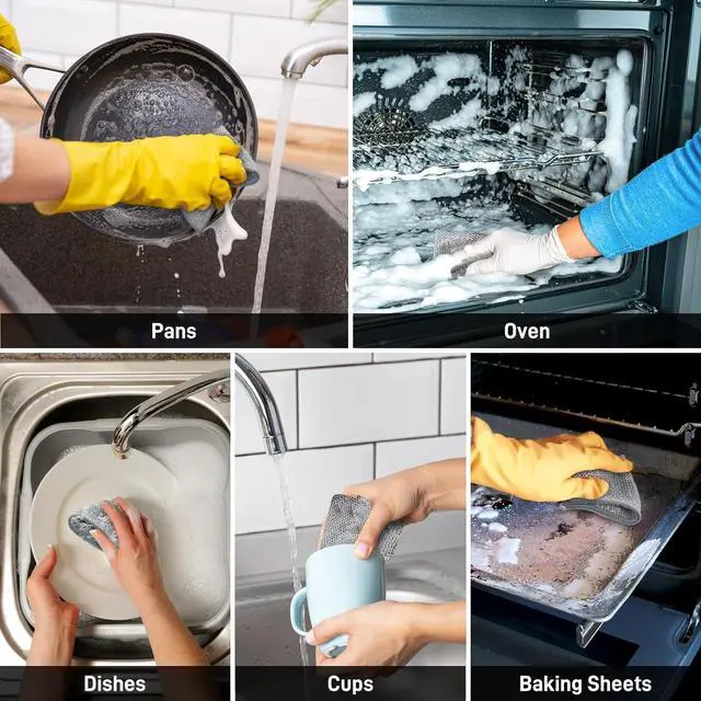 Alt view image 7 of 7 - 2-Layer Wire Dish Cloths for Washing Dishes Dish Washing Rags for Kitchen | 8"X8" one side wire dishcloth for stratch another side soft dish rags for wipe and cleaning
