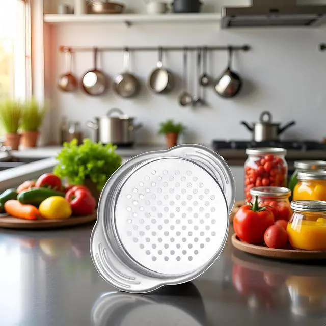 Alt view image 2 of 7 - Stainless Steel Food Can Strainer Sieve Metal Tuna Press Filter Canning Lid Colander Oil Drainer Kitchen Tools for Beans Vegetables (Silver)