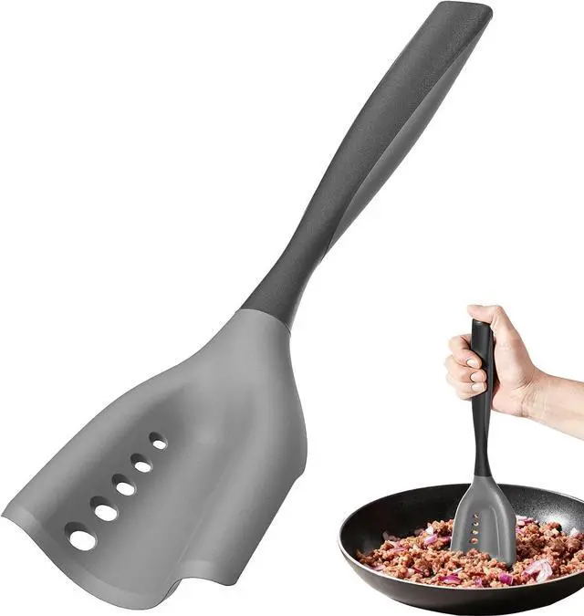 Main image of Meat Chopper Mincing Spatula, Silicone Hamburger Grinder for Ground Beef | Heat Resistant, Smasher for Potato Mix Tool, Non-Scratch for Non-Stick Pans, Meat & Poultry Tenderizers, Black