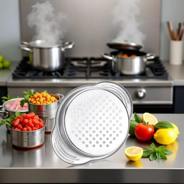 Alt view image 7 of 7 - Stainless Steel Food Can Strainer Sieve Metal Tuna Press Filter Canning Lid Colander Oil Drainer Kitchen Tools for Beans Vegetables (Silver)