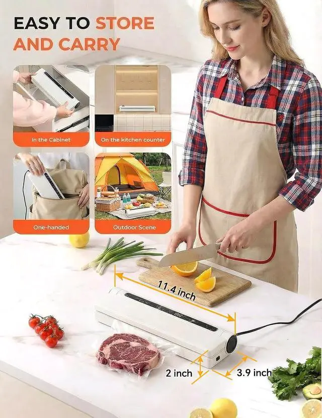 Alt view image 4 of 7 - 75KPa Vacuum Sealer for Food,Food Saver Vacuum Sealer Machine,Compact Lightweight,20 Vacuum Seal Bags,Digital Countdown Timer,Meat Food Storage,Home Kitchen Gadgets,Appliances