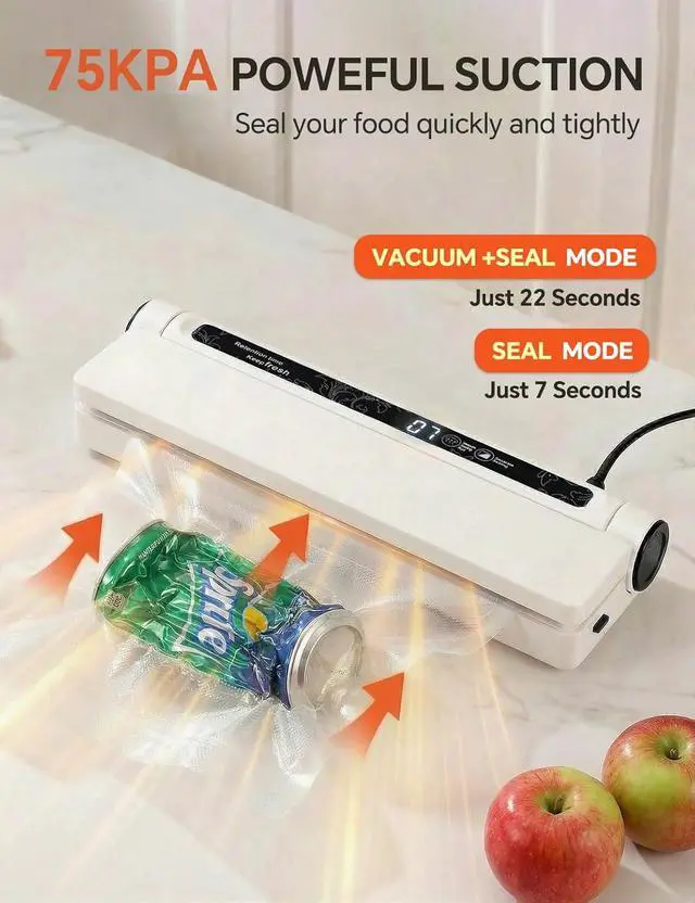 Alt view image 5 of 7 - 75KPa Vacuum Sealer for Food,Food Saver Vacuum Sealer Machine,Compact Lightweight,20 Vacuum Seal Bags,Digital Countdown Timer,Meat Food Storage,Home Kitchen Gadgets,Appliances