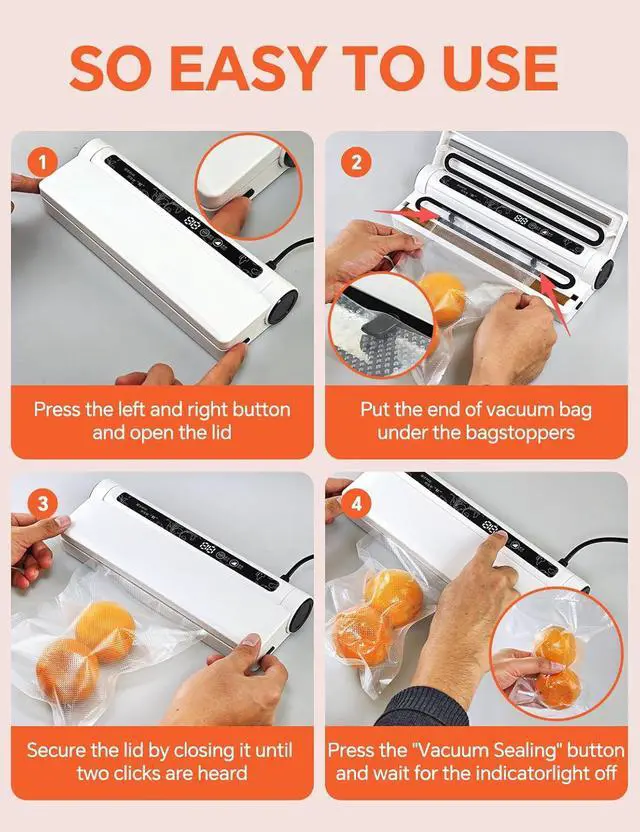 Alt view image 6 of 7 - 75KPa Vacuum Sealer for Food,Food Saver Vacuum Sealer Machine,Compact Lightweight,20 Vacuum Seal Bags,Digital Countdown Timer,Meat Food Storage,Home Kitchen Gadgets,Appliances