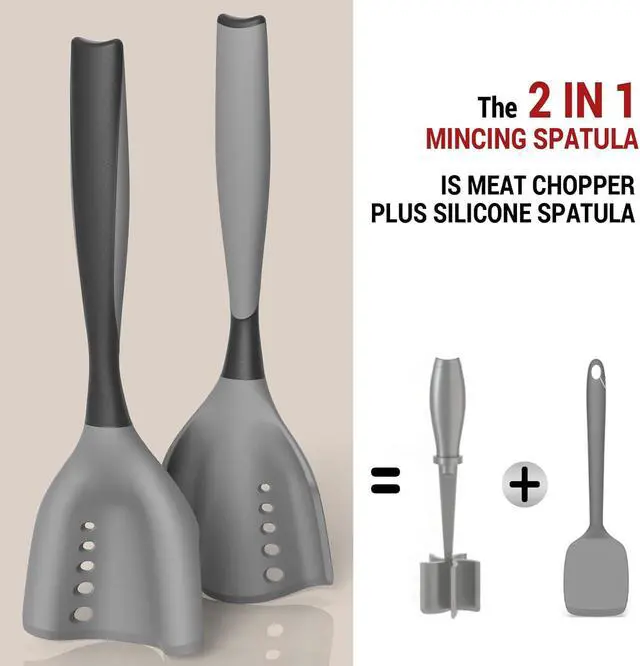 Alt view image 2 of 7 - Meat Chopper Mincing Spatula, Silicone Hamburger Grinder for Ground Beef | Heat Resistant, Smasher for Potato Mix Tool, Non-Scratch for Non-Stick Pans, Meat & Poultry Tenderizers, Black