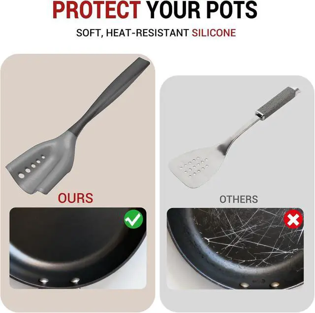 Alt view image 6 of 7 - Meat Chopper Mincing Spatula, Silicone Hamburger Grinder for Ground Beef | Heat Resistant, Smasher for Potato Mix Tool, Non-Scratch for Non-Stick Pans, Meat & Poultry Tenderizers, Black