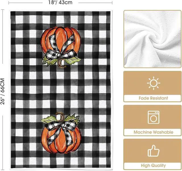 Alt view image 6 of 6 - Artoid Mode Hello Pumpkin Fall Kitchen Towels Set of 2 18x26 Inch | Thanksgiving Autumn Buffalo Plaid Hand & Dish Towels,Ultra Absorbent,Seasonal Farmhouse Decoration