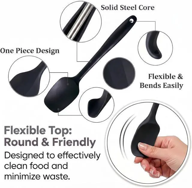 Alt view image 3 of 7 - Silicone Spatula Set 9Pcs, Heat Resistant 572°F, Durable One-Piece Design, BPA-Free for Baking, Cooking, and Mixing Non Stick Dishwasher Safe, Black