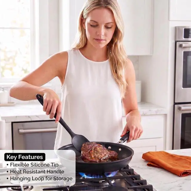 Alt view image 6 of 7 - Silicone Spatula Set 9Pcs, Heat Resistant 572°F, Durable One-Piece Design, BPA-Free for Baking, Cooking, and Mixing Non Stick Dishwasher Safe, Black