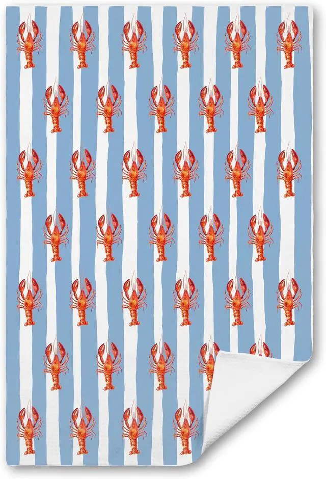 Main image of Red Crawfish Blue Beach Coastal Kitchen Towels, Lovers Gifts Dish Tea Towels for Kitchen Decor, Coastal Nautical Crawfish Decore Hand Towels for Bathroom, Seafood Boil Party Supplies,16x24 Inch