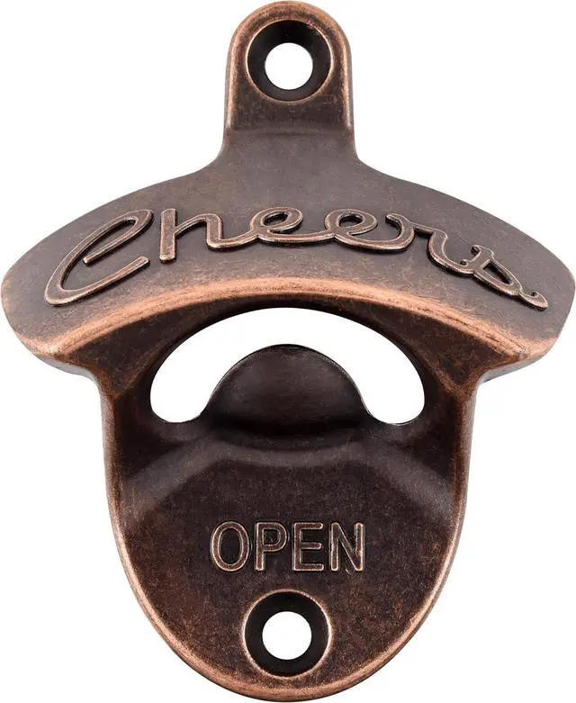 Main image of Old Style Bottle Opener Wall Mounted Beer Cap Opener Cheers Gift, Antique Copper Mountable Soda Bottle Top Opener for Wood Table Cooler Board