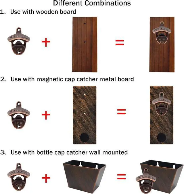 Alt view image 3 of 6 - Old Style Bottle Opener Wall Mounted Beer Cap Opener Cheers Gift, Antique Copper Mountable Soda Bottle Top Opener for Wood Table Cooler Board