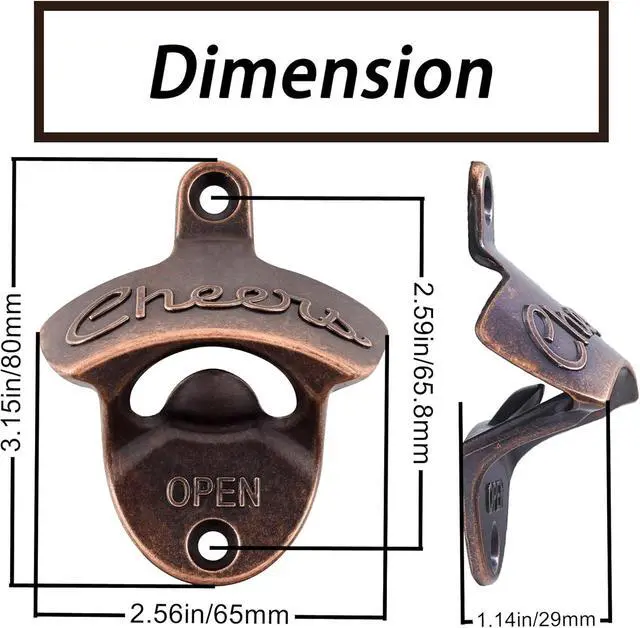 Alt view image 5 of 6 - Old Style Bottle Opener Wall Mounted Beer Cap Opener Cheers Gift, Antique Copper Mountable Soda Bottle Top Opener for Wood Table Cooler Board