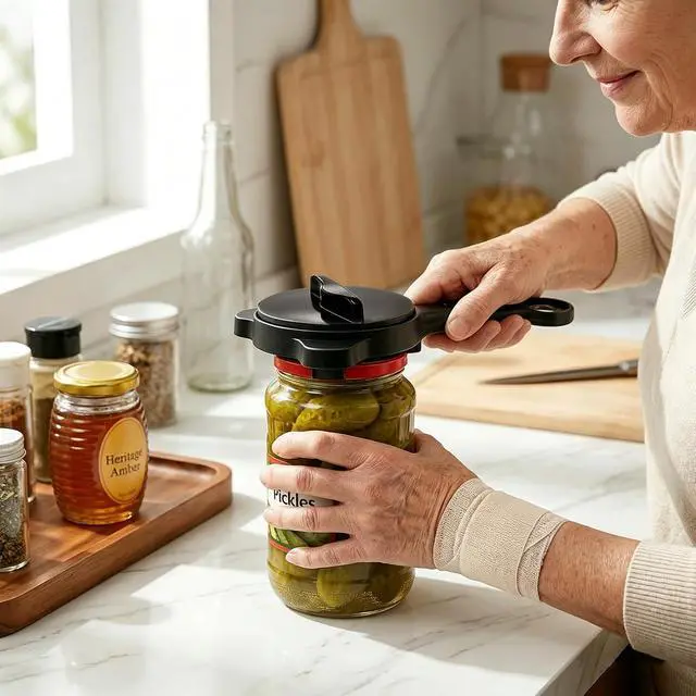 Alt view image 2 of 7 - Jar Openers for Seniors, 4-in-1 Can Opener for Weak Hands & Seniors Ergonomic Non-Slip Handle, Fits 1-3.5 Inch Kitchen Mason Jars, Bottles & Cans (Black)