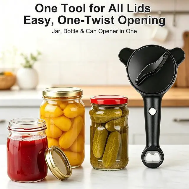 Alt view image 6 of 7 - Jar Openers for Seniors, 4-in-1 Can Opener for Weak Hands & Seniors Ergonomic Non-Slip Handle, Fits 1-3.5 Inch Kitchen Mason Jars, Bottles & Cans (Black)