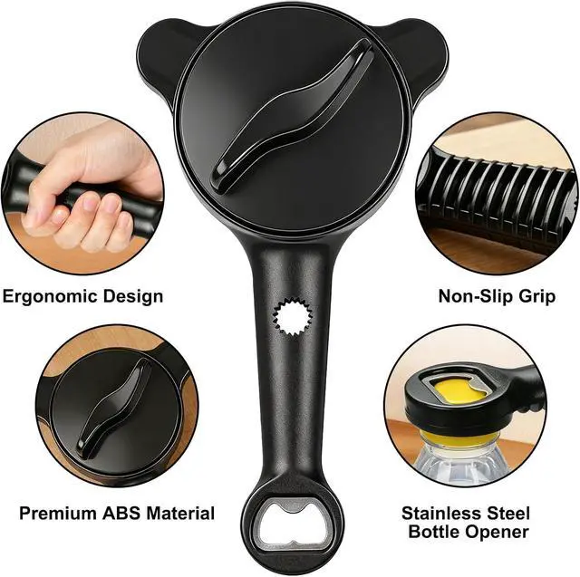 Alt view image 7 of 7 - Jar Openers for Seniors, 4-in-1 Can Opener for Weak Hands & Seniors Ergonomic Non-Slip Handle, Fits 1-3.5 Inch Kitchen Mason Jars, Bottles & Cans (Black)