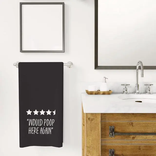 Alt view image 4 of 7 - WFSM Funny Decorative Towels - Would Poop Here Again Hand Towels, Fun Decor, 1624 Inches (Black)