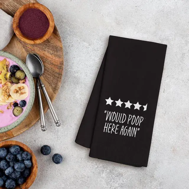 Alt view image 2 of 7 - WFSM Funny Decorative Towels - Would Poop Here Again Hand Towels, Fun Decor, 1624 Inches (Black)