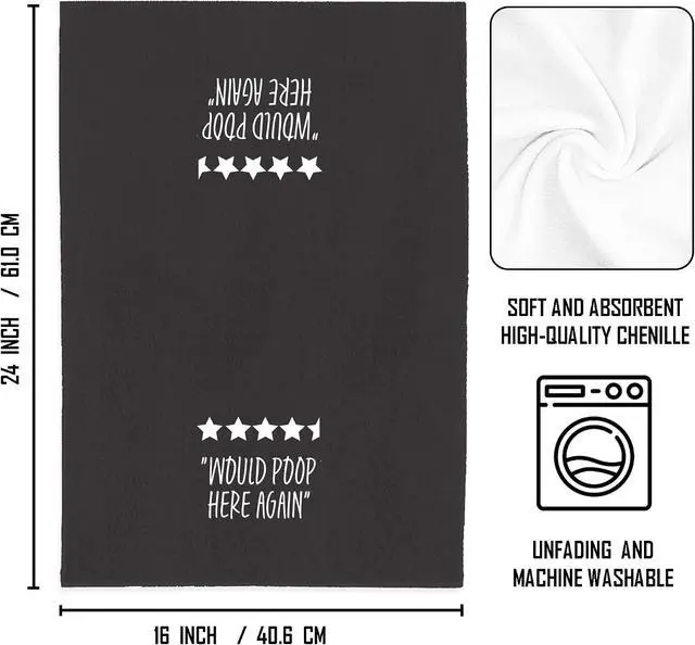 Alt view image 7 of 7 - WFSM Funny Decorative Towels - Would Poop Here Again Hand Towels, Fun Decor, 1624 Inches (Black)