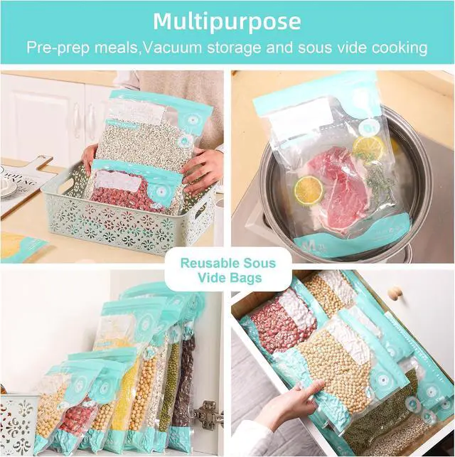 Alt view image 2 of 6 - Sous Vide Bags Reusable, Vacuum Food Storage Bags 15 pcs (S M L each size 5pcs) Comes with 4 sealing sliders PA&PE material Double zipper Long-lasting freshness Bag for Cooking, Food Storage