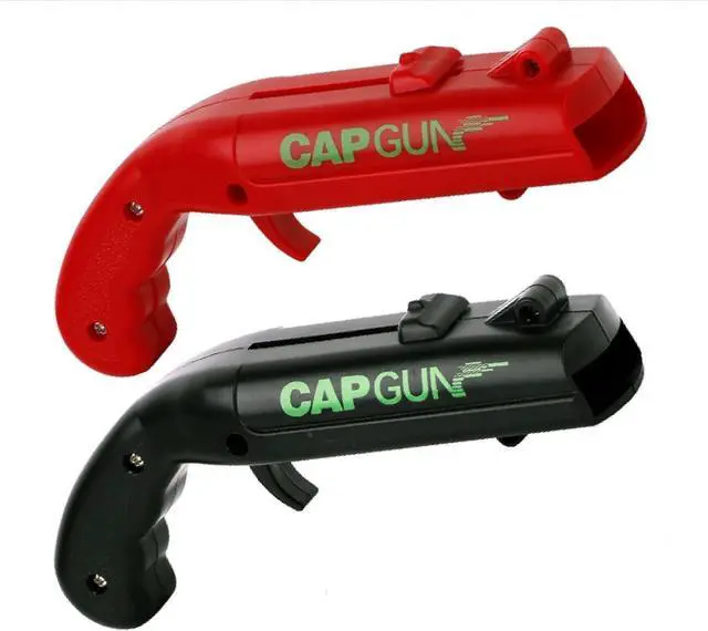 Main image of cap gun bottle opener launcher shooter funny shooting gun creative beverage bottle opener, suitable for party games, family gatherings, outdoor barbecues (2pc black red)