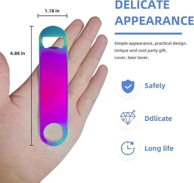 Alt view image 2 of 6 - Rainbow Color Stainless Steel Flat Bottle Opener, Sturdy and Durable 2 Pcs to Send to Friends, Suitable for Bar Bartender Men Women Kitchen Restaurant Party Supplies (Medium)