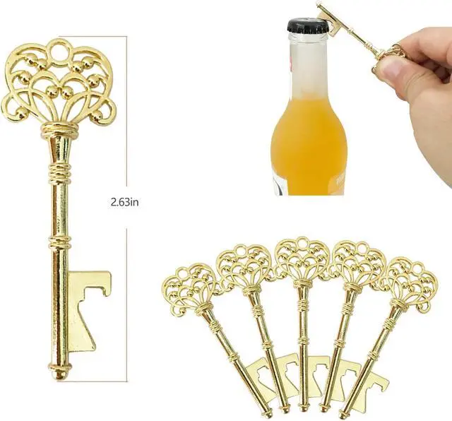 Alt view image 2 of 7 - 20 PCS Key Bottle Openers,Vintage Skeleton Key Bottle Opener,Wedding Favors Bottle Opener with 20Pcs Tag Cards and 20Pcs Key Chains(Gold