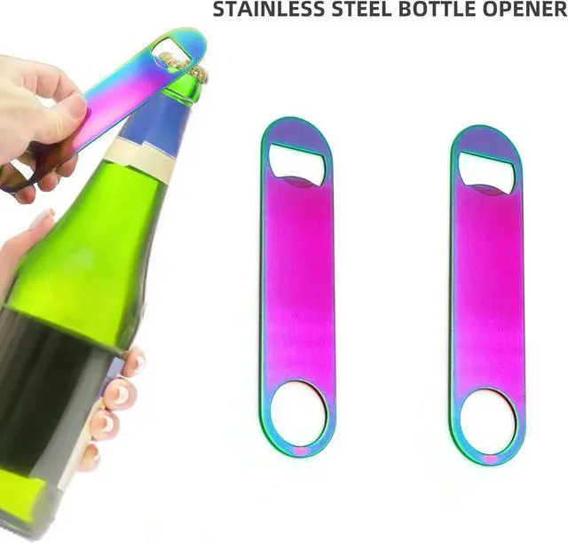 Alt view image 5 of 6 - Rainbow Color Stainless Steel Flat Bottle Opener, Sturdy and Durable 2 Pcs to Send to Friends, Suitable for Bar Bartender Men Women Kitchen Restaurant Party Supplies (Medium)