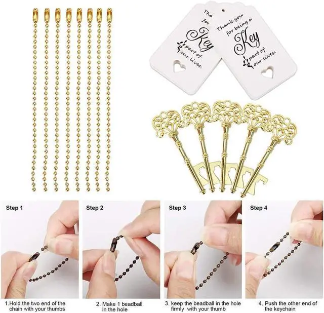 Alt view image 3 of 7 - 20 PCS Key Bottle Openers,Vintage Skeleton Key Bottle Opener,Wedding Favors Bottle Opener with 20Pcs Tag Cards and 20Pcs Key Chains(Gold