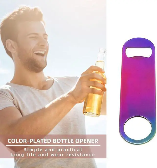 Alt view image 6 of 6 - Rainbow Color Stainless Steel Flat Bottle Opener, Sturdy and Durable 2 Pcs to Send to Friends, Suitable for Bar Bartender Men Women Kitchen Restaurant Party Supplies (Medium)