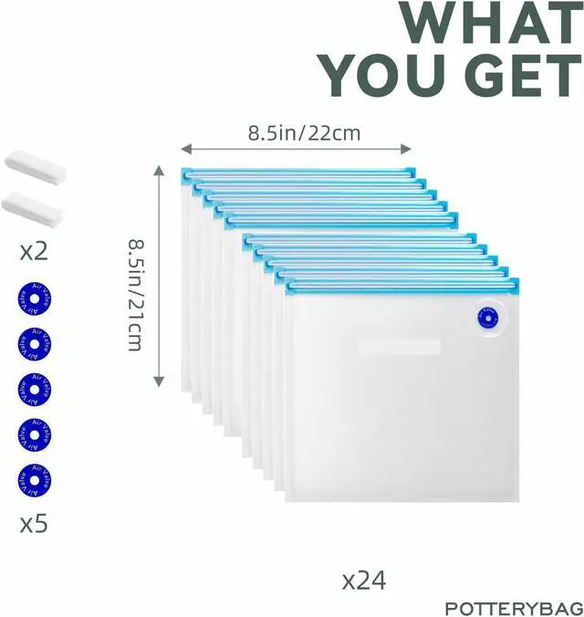 Alt view image 2 of 6 - Sous Vide Bags Reusable 24 Pcs, Reusable Vacuum Seal Bags Compatible for Food for Anova, Joule Cookers, BPA Free Sous Vide Kit