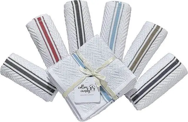 Alt view image 2 of 5 - Fashion Flavor - Terry Dish Towel Set of 6 Size 12"x12". Highly Absorbent, Soft Yet Sturdy, Machine Washable and with a Convenient Hanging Loop