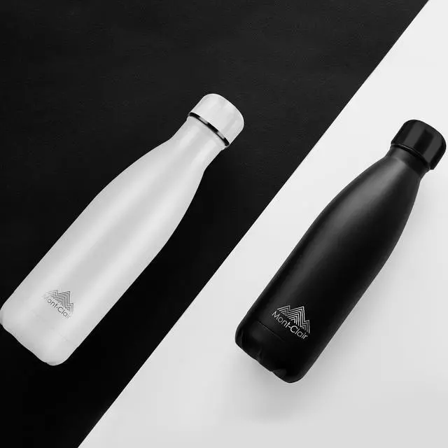 Alt view image 4 of 7 - Mont-Clair l'O Stainless Steel Water Bottle, Vacuum insulated - BPA Free, 12h Hot & 24h Cold Drinks Bottle, Metal, 17 oz Leakproof, Ideal for Adult, Kids, Running - Black