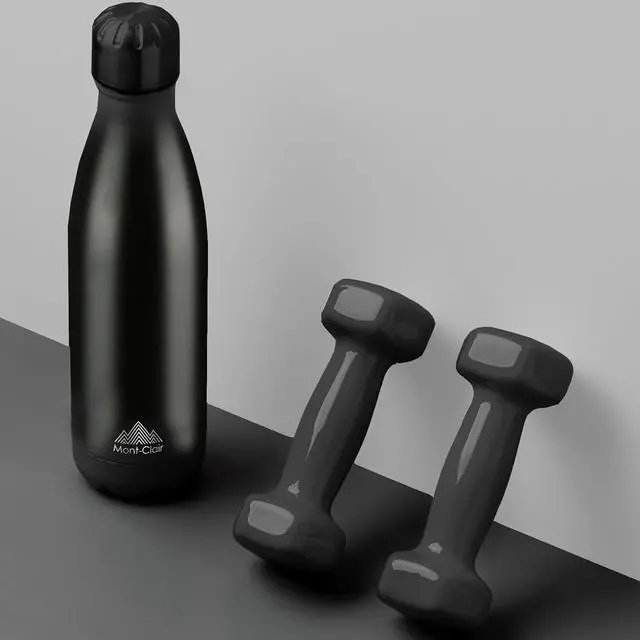 Alt view image 6 of 7 - Mont-Clair l'O Stainless Steel Water Bottle, Vacuum insulated - BPA Free, 12h Hot & 24h Cold Drinks Bottle, Metal, 17 oz Leakproof, Ideal for Adult, Kids, Running - Black