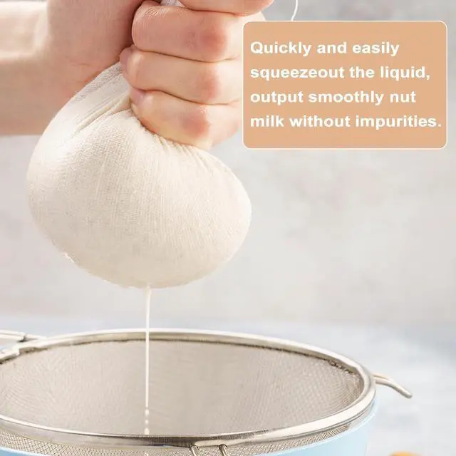 Alt view image 4 of 7 - Gjinxi Nut Milk Cloth Strainer 3 Pcs Cheesecloth Filter Bags Cream Color | Reusable Cotton Food Strainer, Colanders, Fit Almond, Soy, Oat Milk, Tea, Juices, Cold Brew Coffee