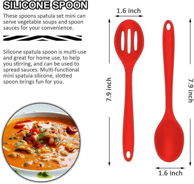 Alt view image 3 of 7 - 5Pcs Mini Spatula Silicone, Red Small Spatula for Fish, Fried Rice | Easy to Clean, Flexible, Reusable, Hangable, Nonstick