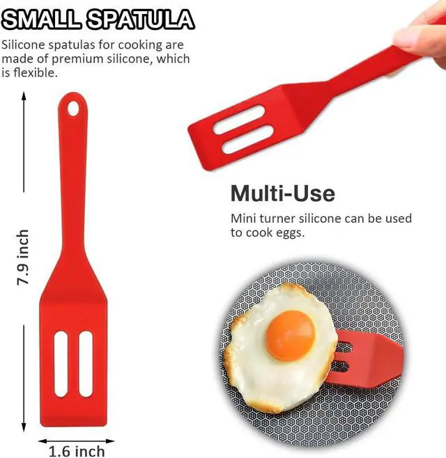 Alt view image 4 of 7 - 5Pcs Mini Spatula Silicone, Red Small Spatula for Fish, Fried Rice | Easy to Clean, Flexible, Reusable, Hangable, Nonstick