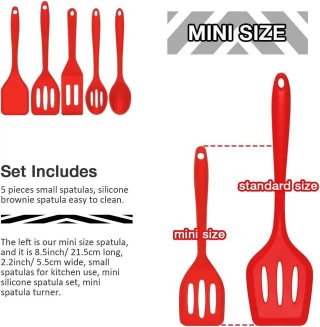 Alt view image 5 of 7 - 5Pcs Mini Spatula Silicone, Red Small Spatula for Fish, Fried Rice | Easy to Clean, Flexible, Reusable, Hangable, Nonstick