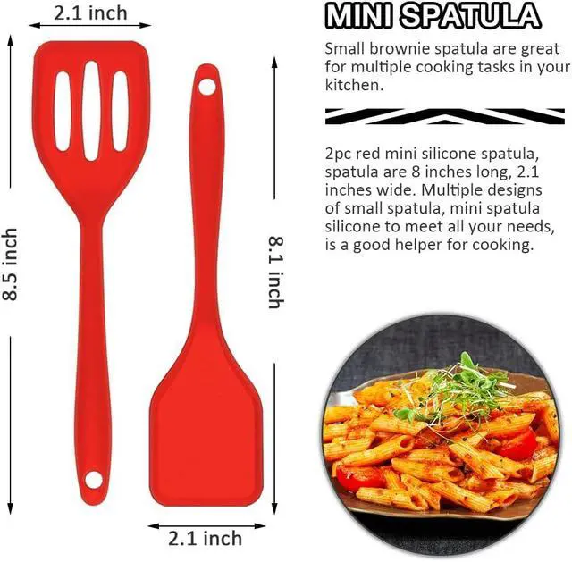 Alt view image 2 of 7 - 5Pcs Mini Spatula Silicone, Red Small Spatula for Fish, Fried Rice | Easy to Clean, Flexible, Reusable, Hangable, Nonstick